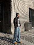 Crop Washing Leather Line Jacket