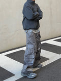 Glossy padded diagonal cargo pants