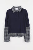 Modi Check Color Matching Three Quarter Collar Tee