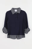 Modi Check Color Matching Three Quarter Collar Tee