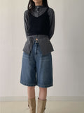 [Brushed Lining] Button mock neck strap long T-shirt