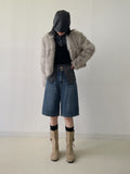 [Brushed Lining] Button mock neck strap long T-shirt