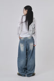 Embo washed over denim pants
