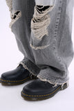 Gravel distressed wide denim pants