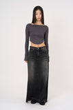 Ribbed boat-neck arch-crop long sleeve