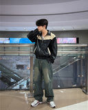 Lupon collar leather jacket