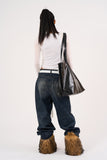 Claw cat washed wide denim pants