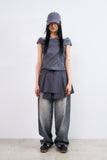 Cat sand washed balloon wide denim pants