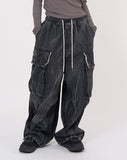 Wrinkle washed cargo banding denim pants