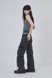 Hangdown string cargo denim pants