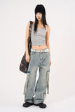 Common big eyelet leather belt