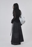 raw cut sand denim long skirt