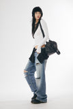 Flare distressed denim pants