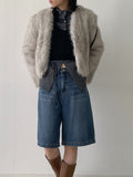 [Brushed Lining] Button mock neck strap long T-shirt