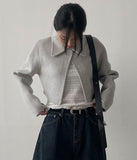 [wool90%/handmade] Collar slit handmade short jacket