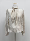 [Scarf SET] Wrinkle Round Blouse