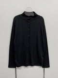 [Brushed Lining] Button mock neck strap long T-shirt