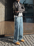 Crop Washing Leather Line Jacket