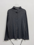 [Brushed Lining] Button mock neck strap long T-shirt