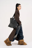 Claw cat washed wide denim pants