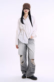 Gravel distressed wide denim pants