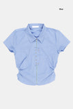 Hole shirring eyelet zip-up crop shirt
