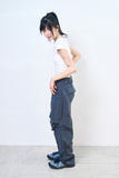 Rail hole string square-neck t-shirt