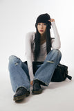 Flare distressed denim pants