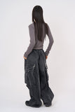 Wrinkle washed cargo banding denim pants