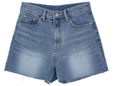 Five washed denim shorts