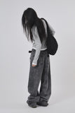 Front yoke stone washed denim pants