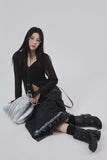 raw cut sand denim long skirt