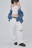 Pure white destroyed denim pants