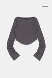 Ribbed boat-neck arch-crop long sleeve