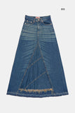 raw cut sand denim long skirt