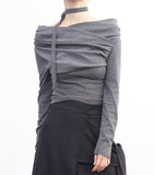 Jisen shirring off-shoulder t-shirt