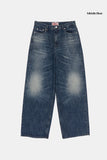 Claw cat washed wide denim pants