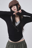 Balletcore v-neck snap crop long sleeve