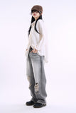 Gravel distressed wide denim pants