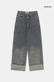 Tiger rough crop roll-up denim pants