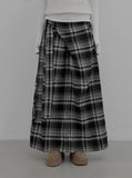 Check Strap Wrap Long Skirt