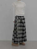 Check Strap Wrap Long Skirt