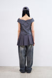 Cat sand washed balloon wide denim pants