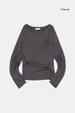 Part shirring wide-neck crop long sleeve