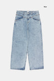 Front yoke stone washed denim pants