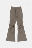 Unbalanced shirring bootcut banding pants