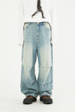 Veloce hem snap knee pin-tuck denim pants