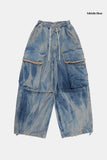 Wrinkle washed cargo banding denim pants