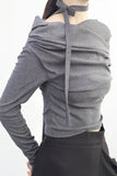 Jisen shirring off-shoulder t-shirt