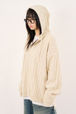 Henry-neck hooded warmer ribbed over knit